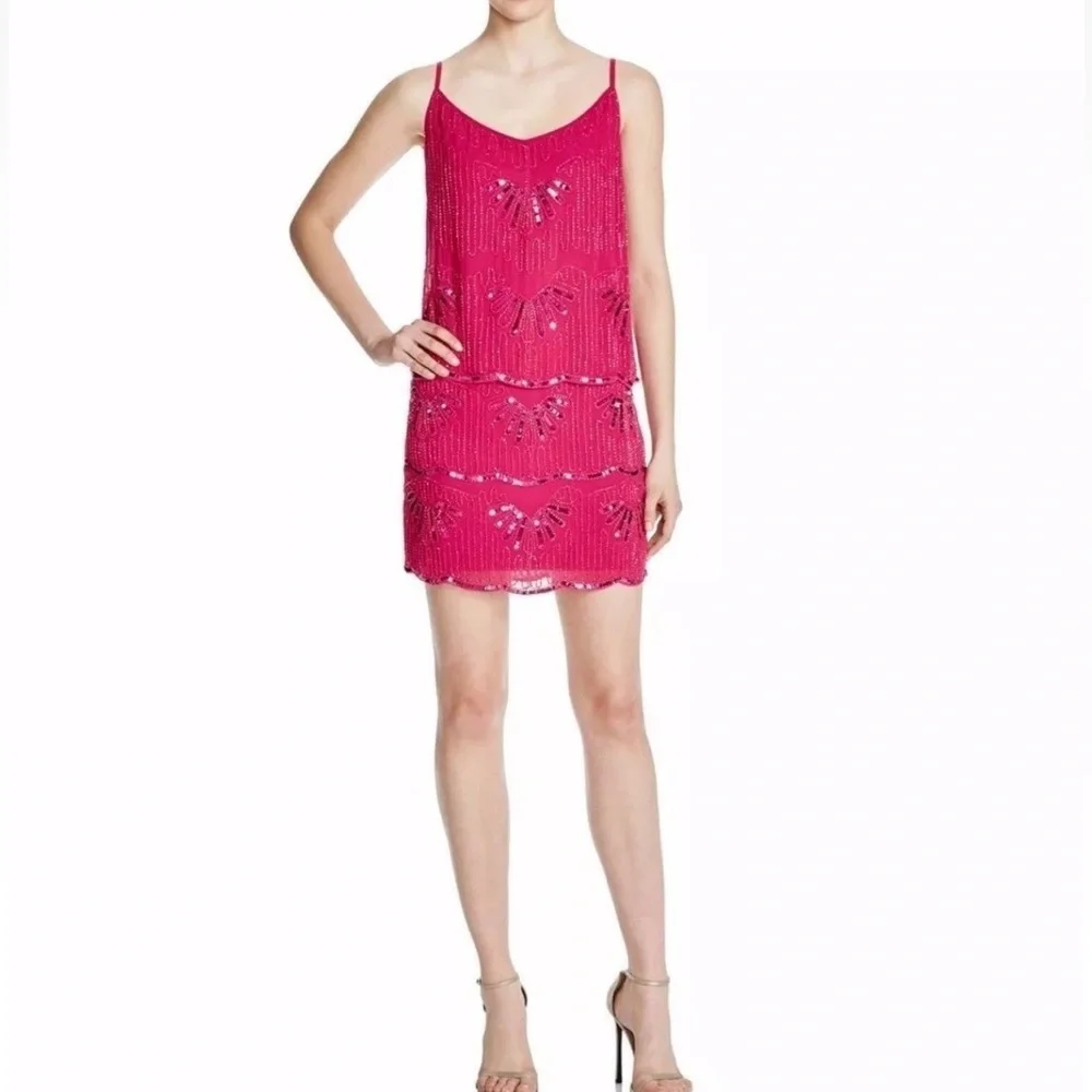 Laundry by Shelli‎ Segal Hot Pink Sequin Beaded Mini Dress • Size 6 Homecoming - Picture 3 of 13